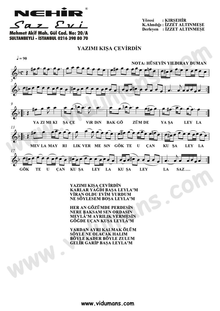 Yazimi Kisa Cevirdin-Baglama-Saz-Turku-Notalari