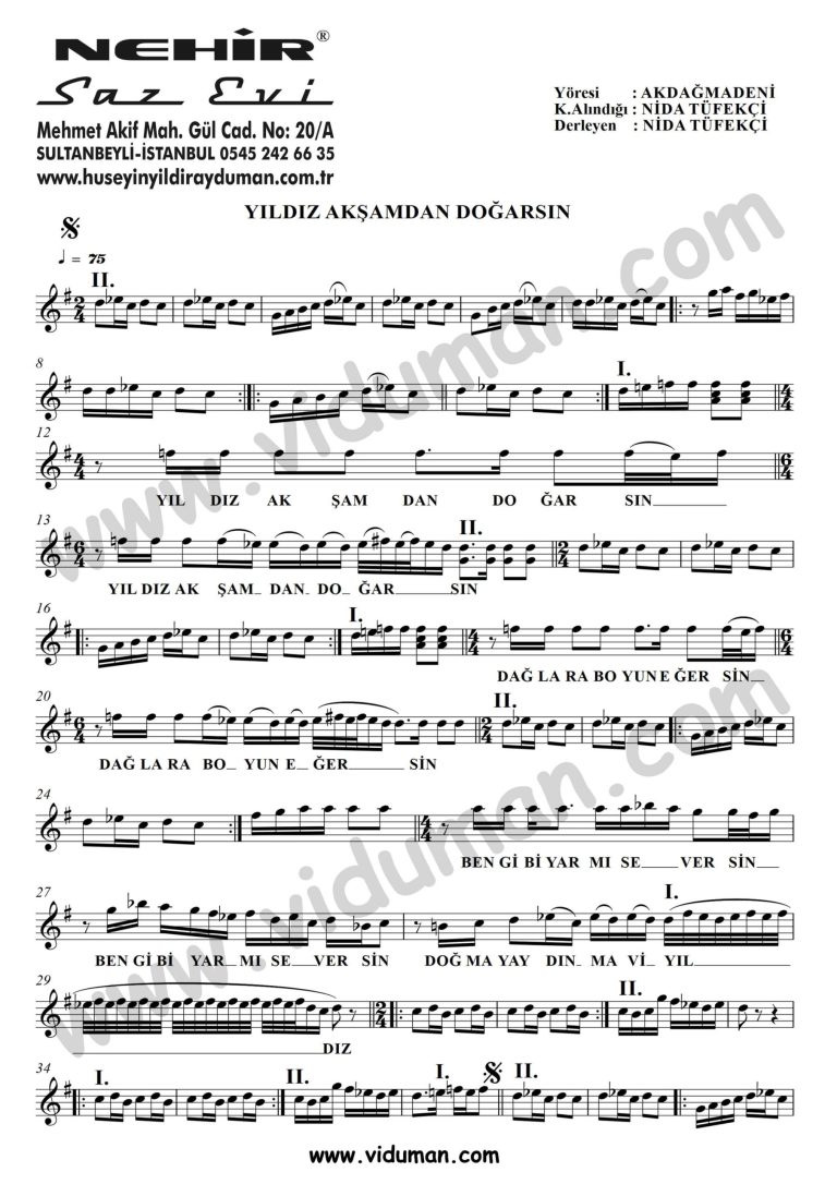 Yildiz Aksamdan Dogarsin_1-Baglama-Saz-Turku-Notalari