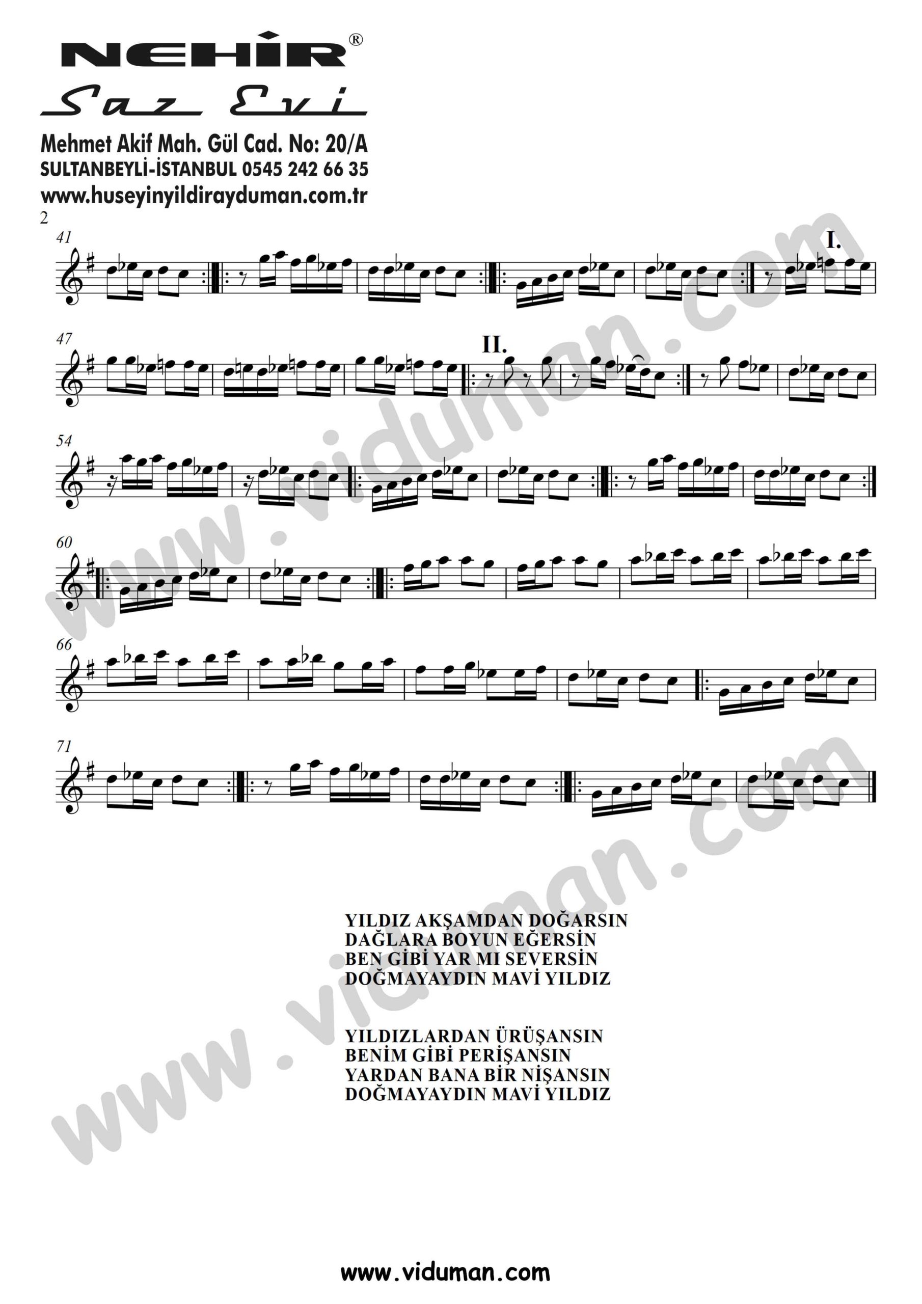 Yildiz Aksamdan Dogarsin_2-Baglama-Saz-Turku-Notalari