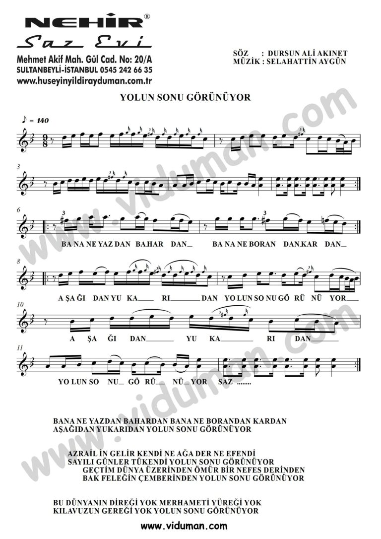 Yolun Sonu Gorunuyor-Baglama-Saz-Turku-Notalari