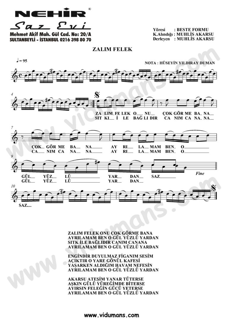 Zalim Felek-Baglama-Saz-Turku-Notalari
