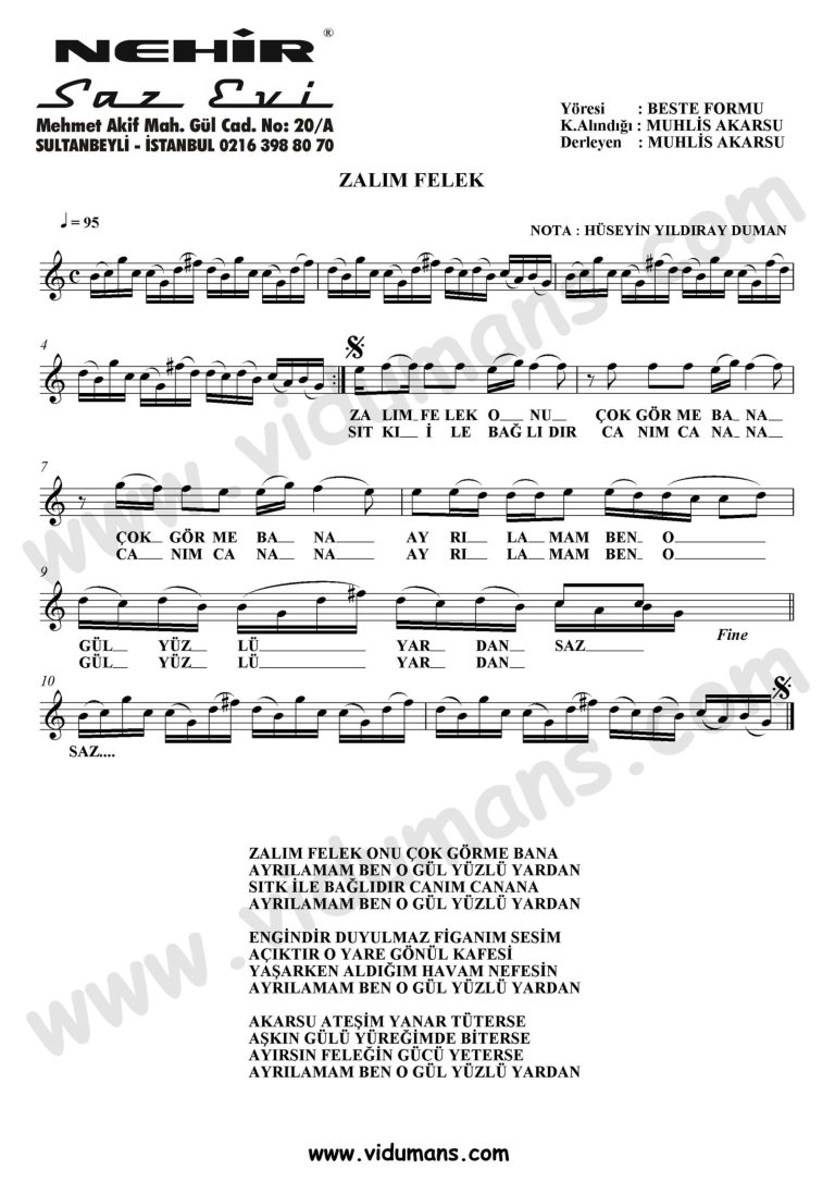 Zalim Felek-Baglama-Saz-Turku-Notalari