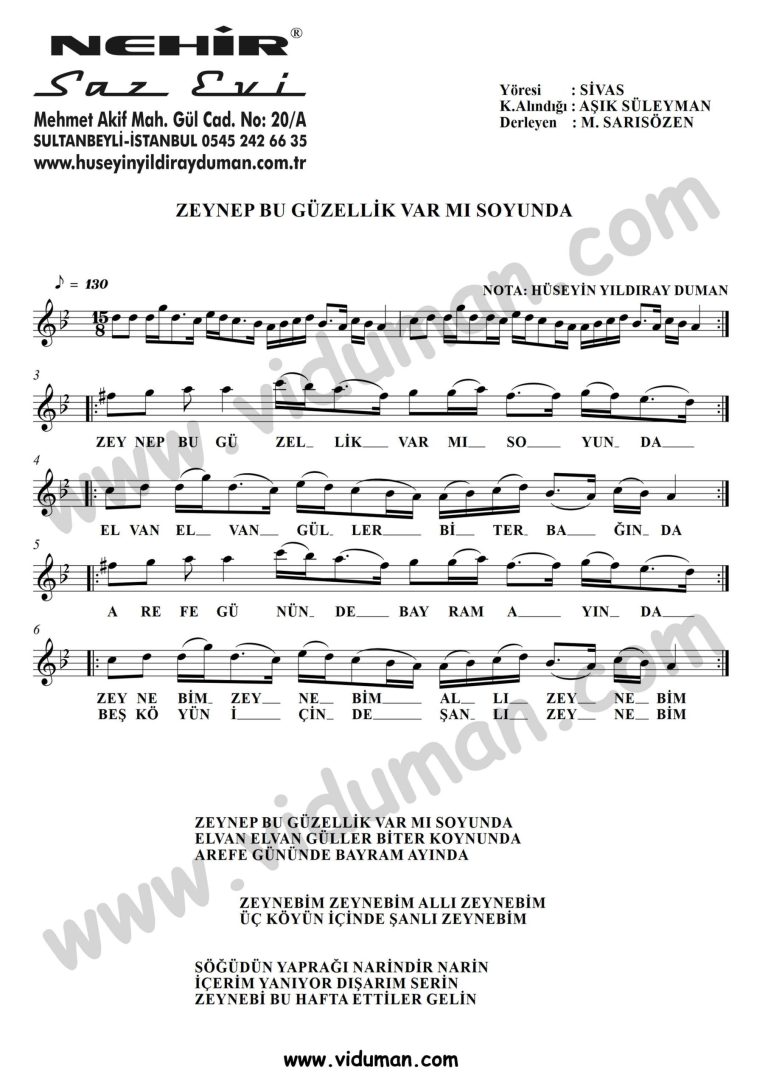 Zeynep Bu Guzellik Var Mi Soyunda-Baglama-Saz-Turku-Notalari