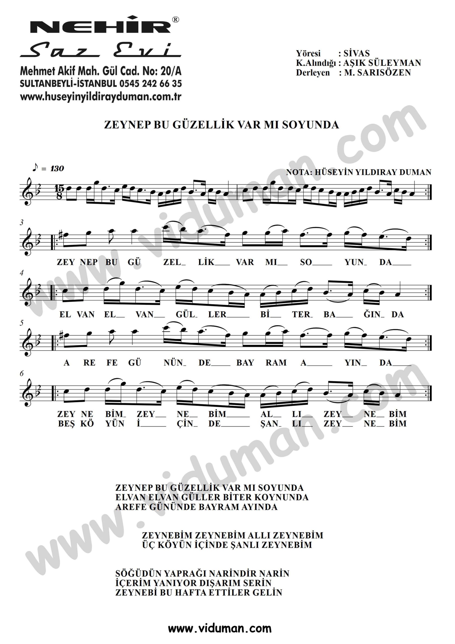 Zeynep Bu Guzellik Var Mi Soyunda-Baglama-Saz-Turku-Notalari
