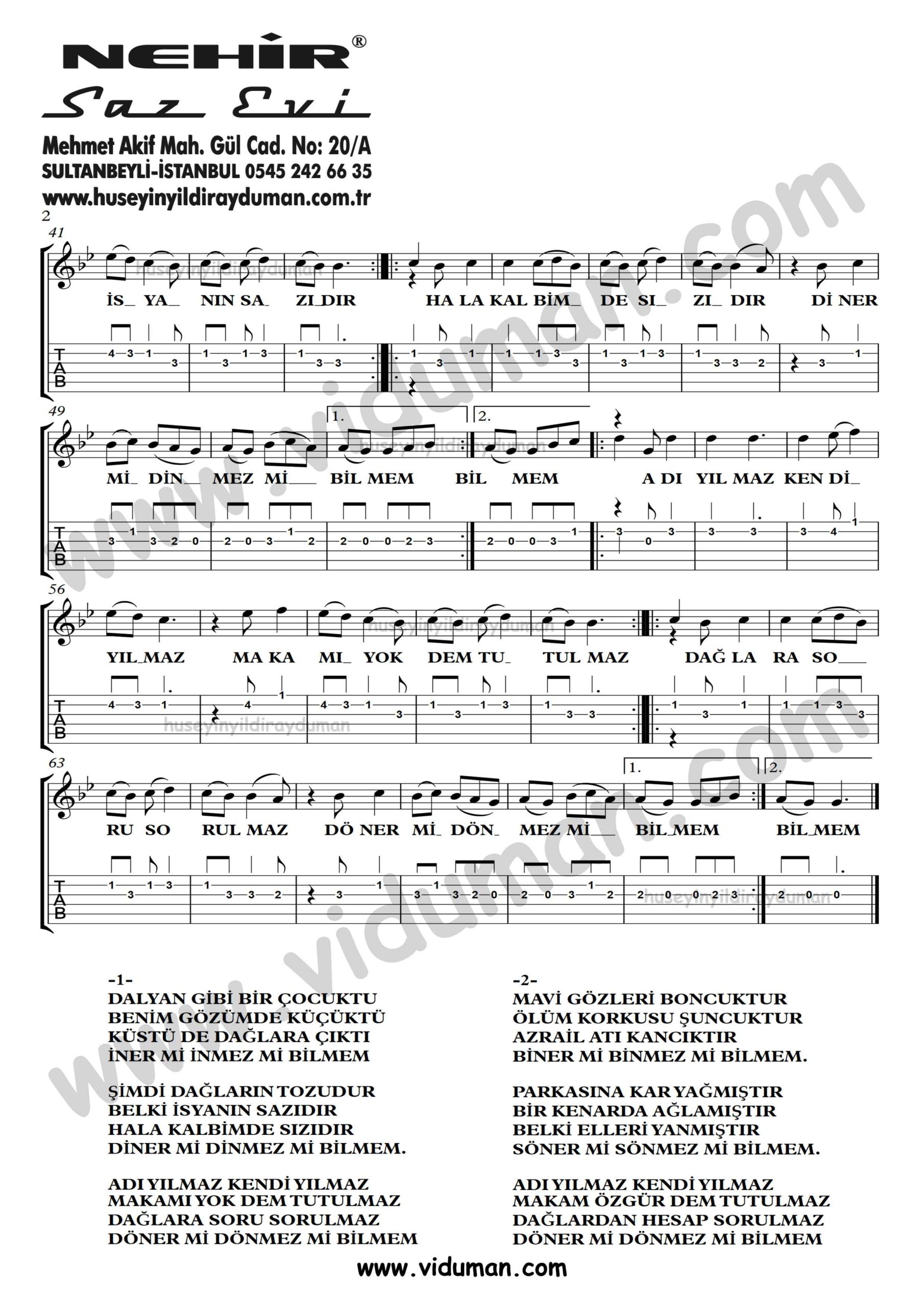 Adi Yilmaz_2-Ahmet Kaya-Gitar Tab-Solo Notalari