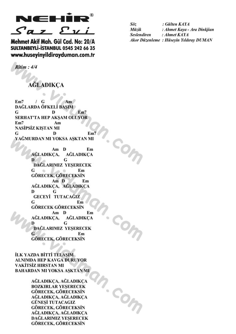 Agladikca-Ahmet Kaya-Ritim Gitar Akorlari