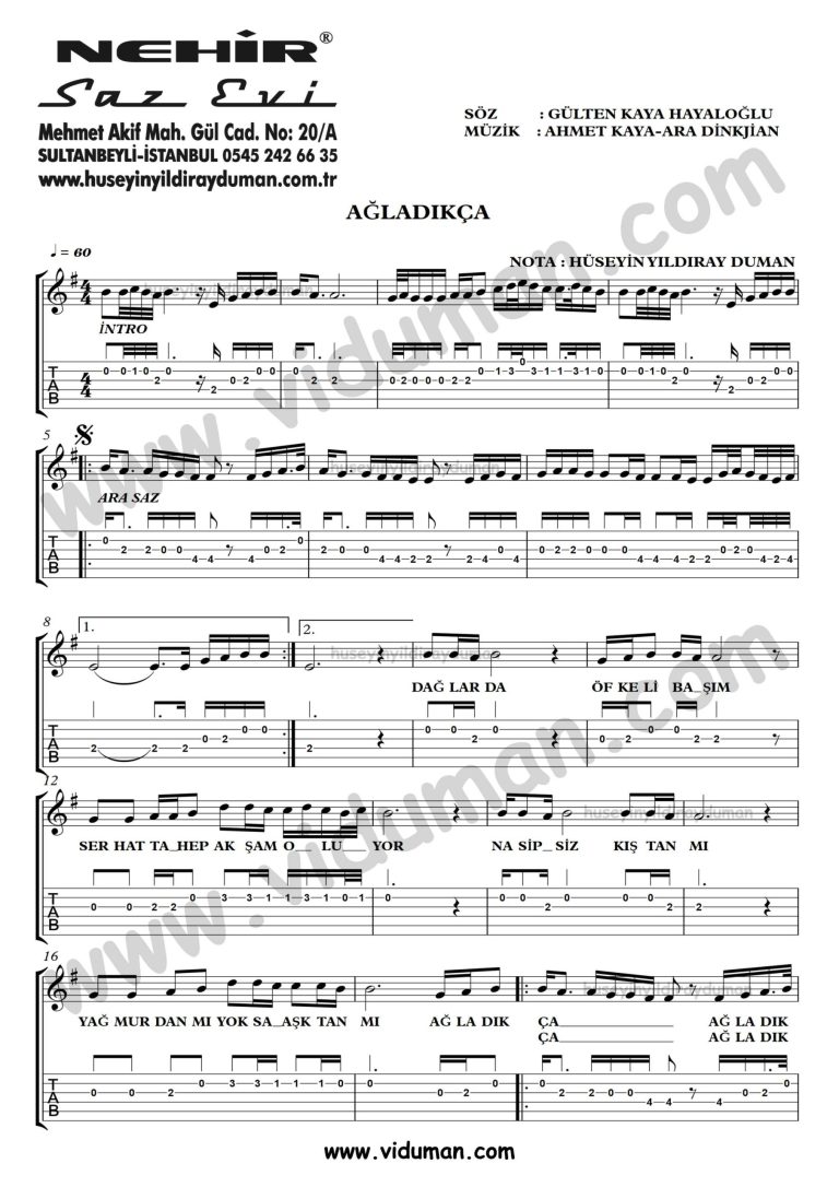 Agladikca_1-Ahmet Kaya-Gitar Tab-Solo Notalari