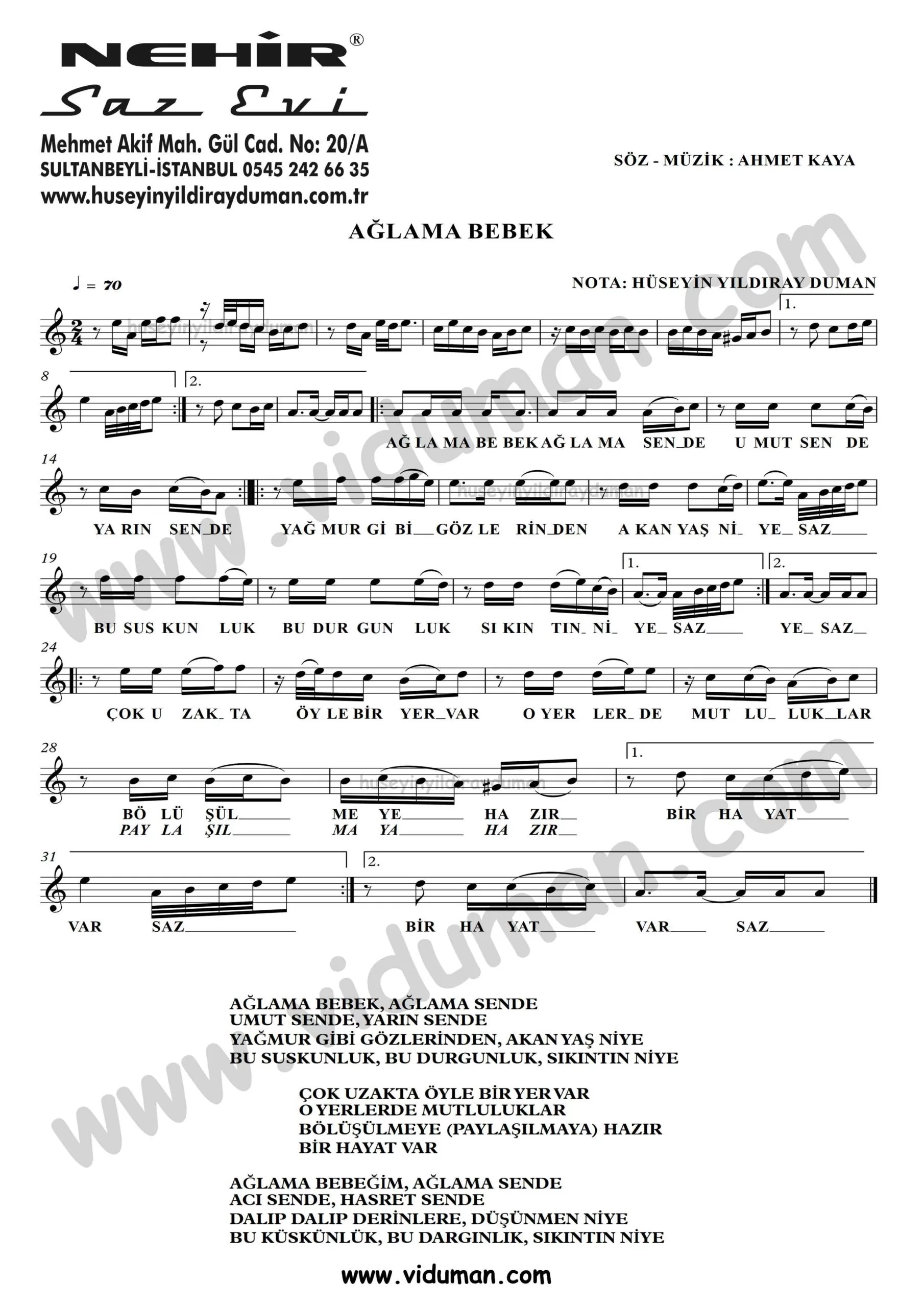 Aglama Bebek-Ahmet Kaya-Baglama-Saz-Turku-Notalari