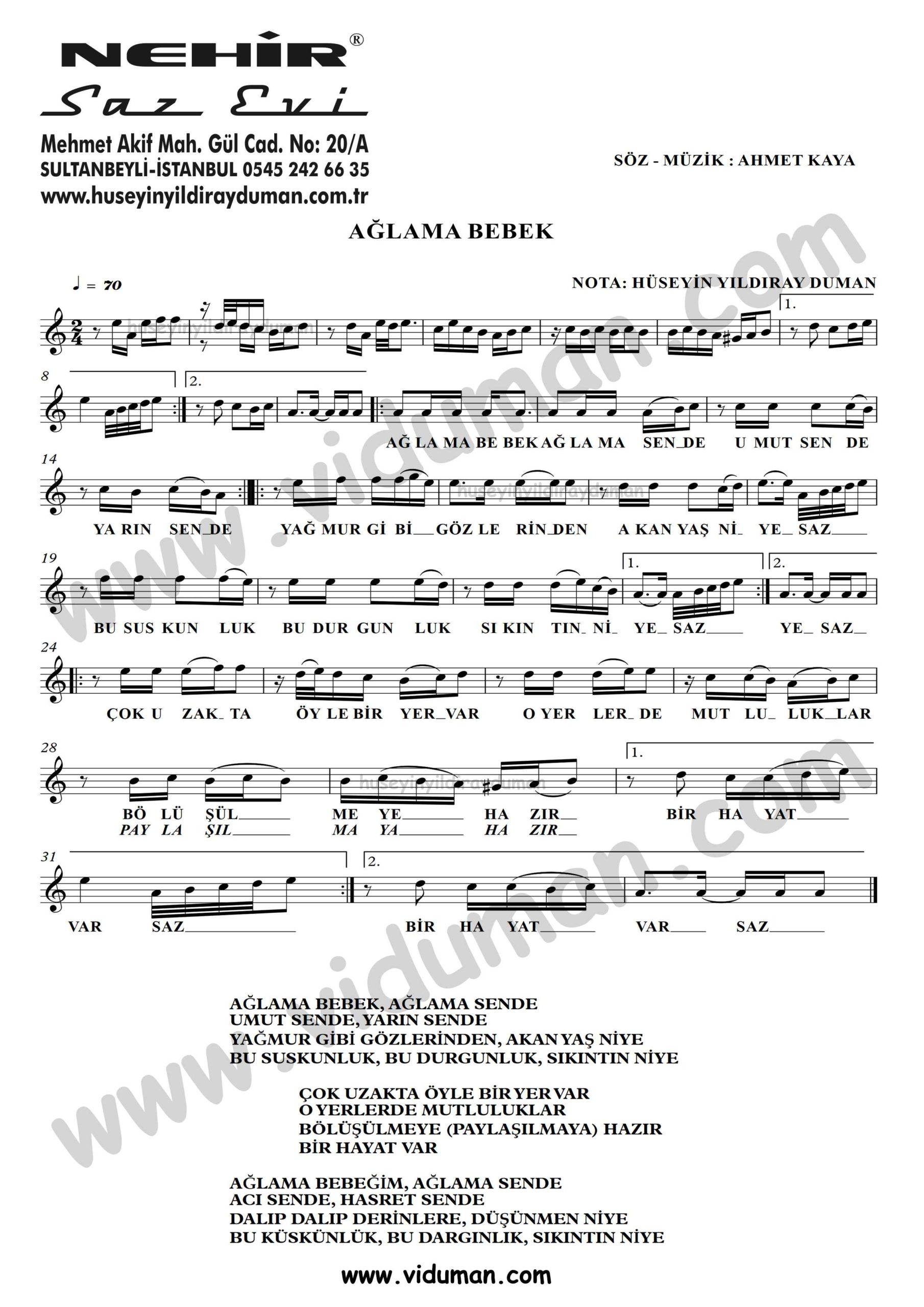 Aglama Bebek-Ahmet Kaya-Baglama-Saz-Turku-Notalari