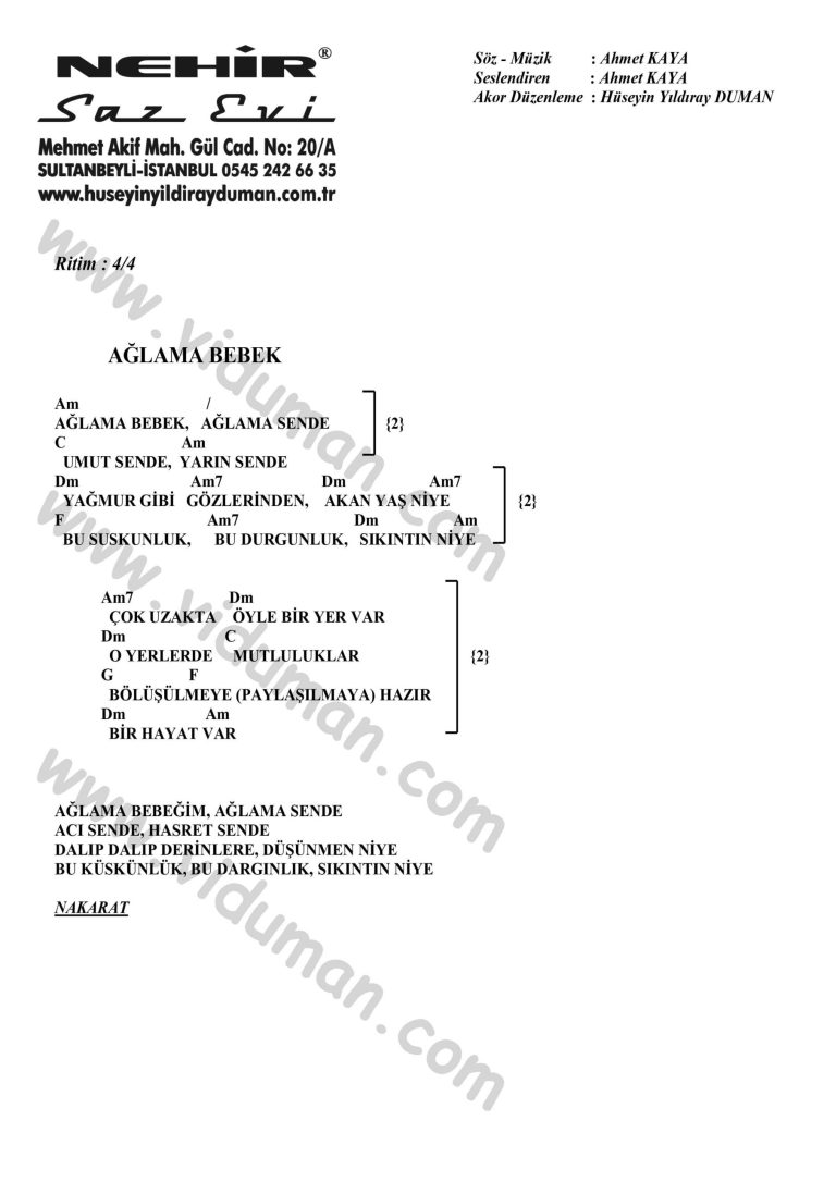 Aglama Bebek-Ahmet Kaya-Ritim Gitar Akorlari