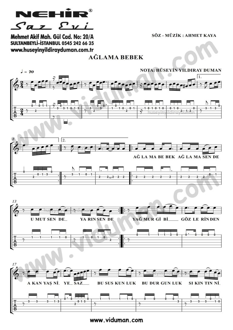 Aglama Bebek_1-Ahmet Kaya-Gitar Tab-Solo Notalari