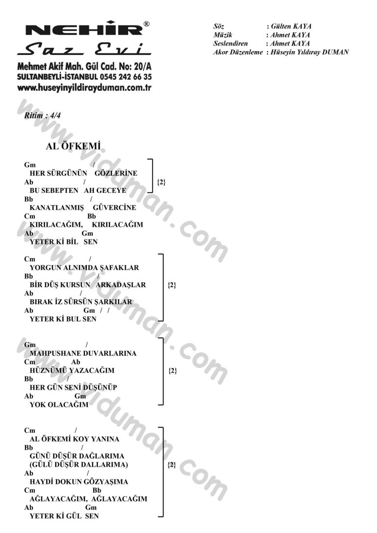 Al Ofkemi-Ahmet Kaya-Ritim Gitar Akorlari