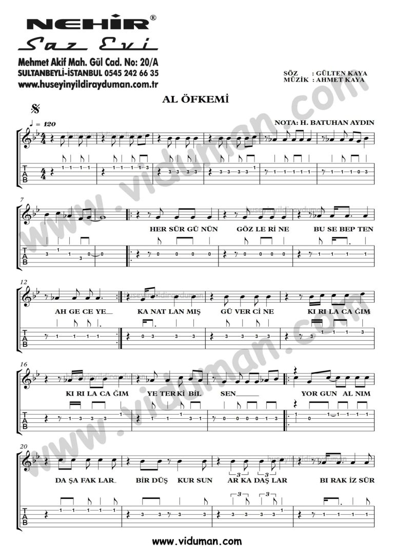 Al Ofkemi_1-Ahmet Kaya-Gitar Tab-Solo Notalari