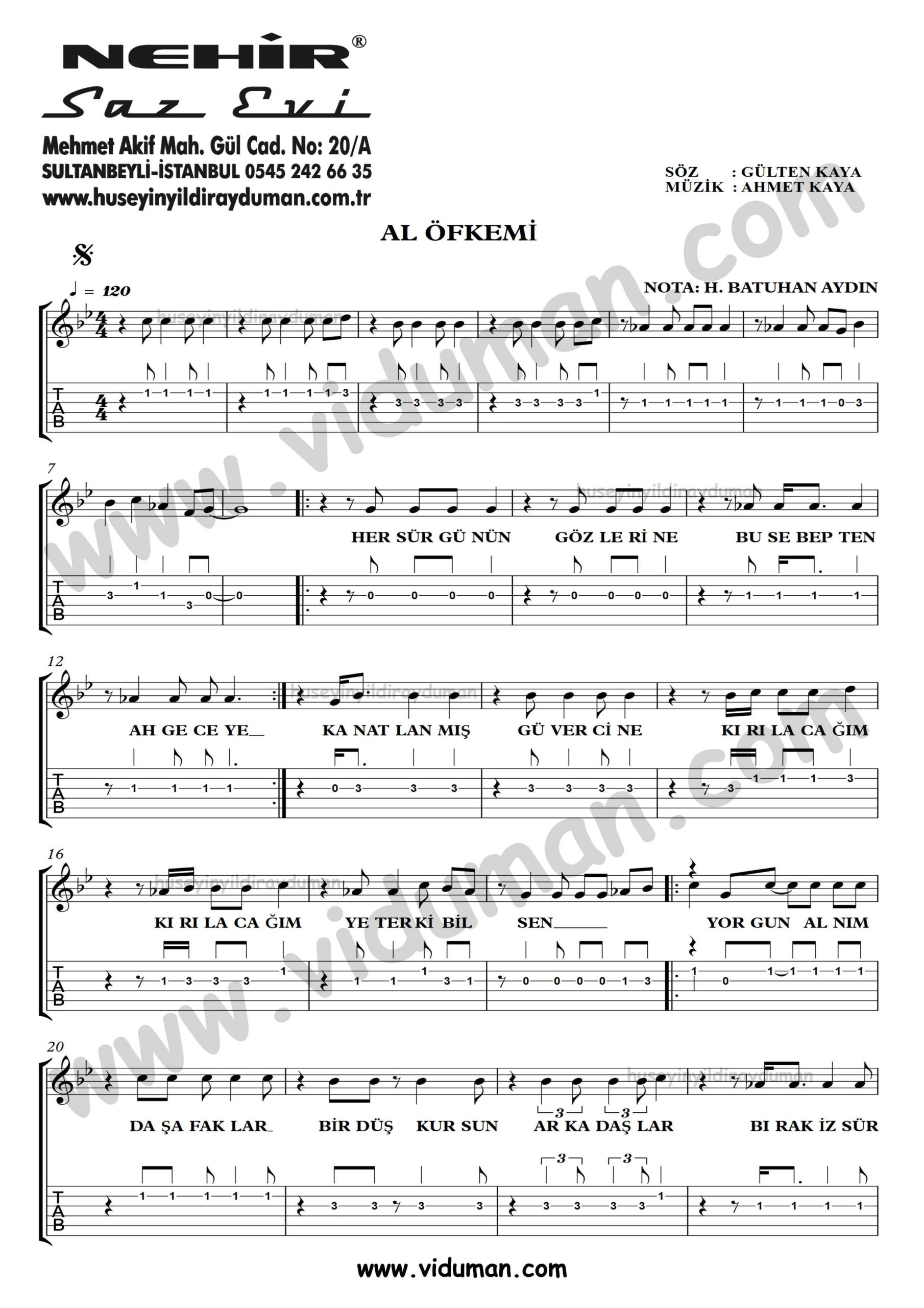 Al Ofkemi_1-Ahmet Kaya-Gitar Tab-Solo Notalari
