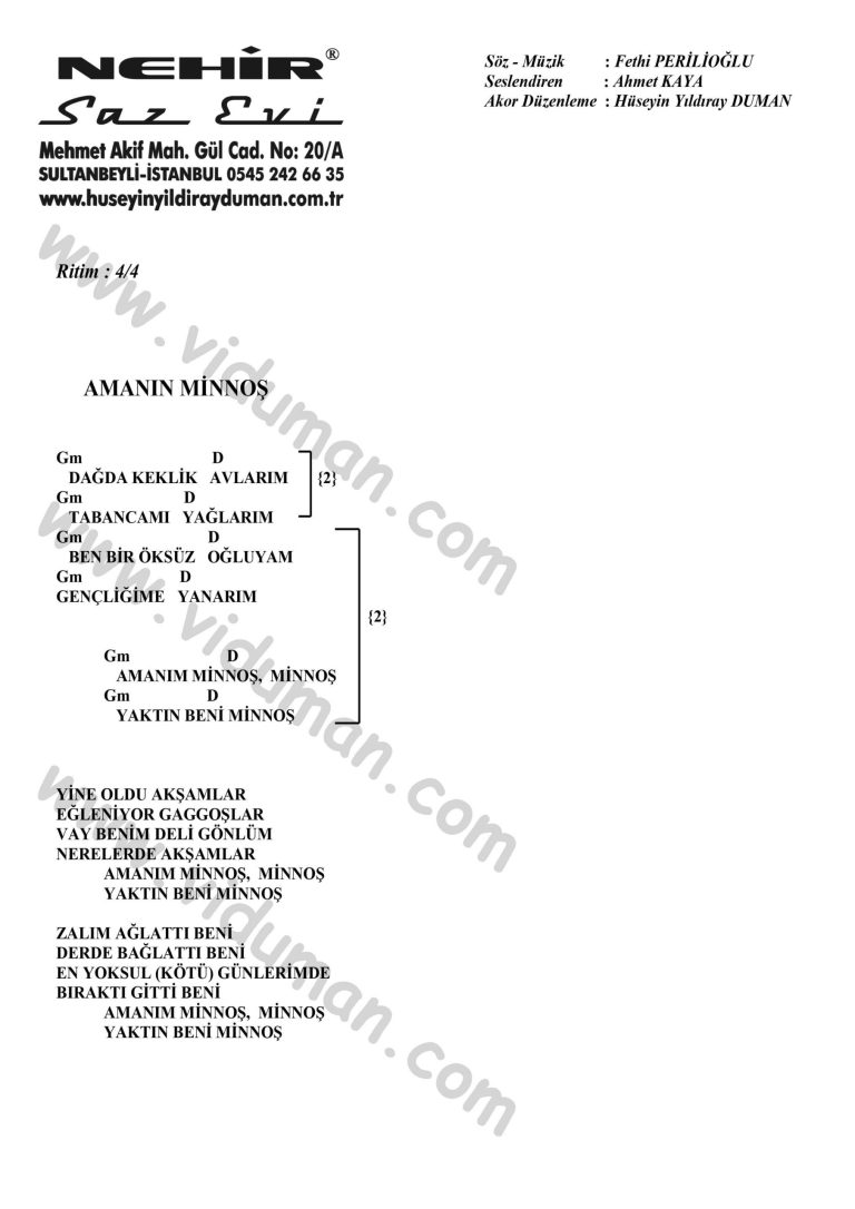Amanin Minnos-Ahmet Kaya-Ritim Gitar Akorlari