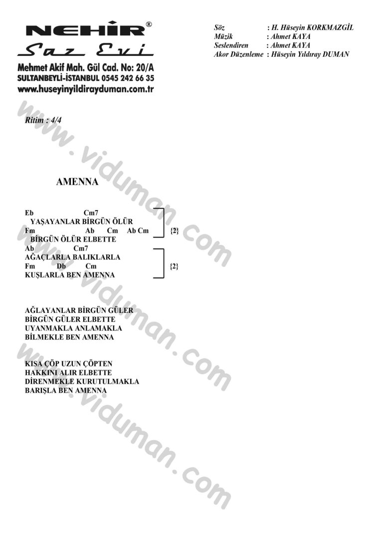 Amenna-Ahmet Kaya-Ritim Gitar Akorlari