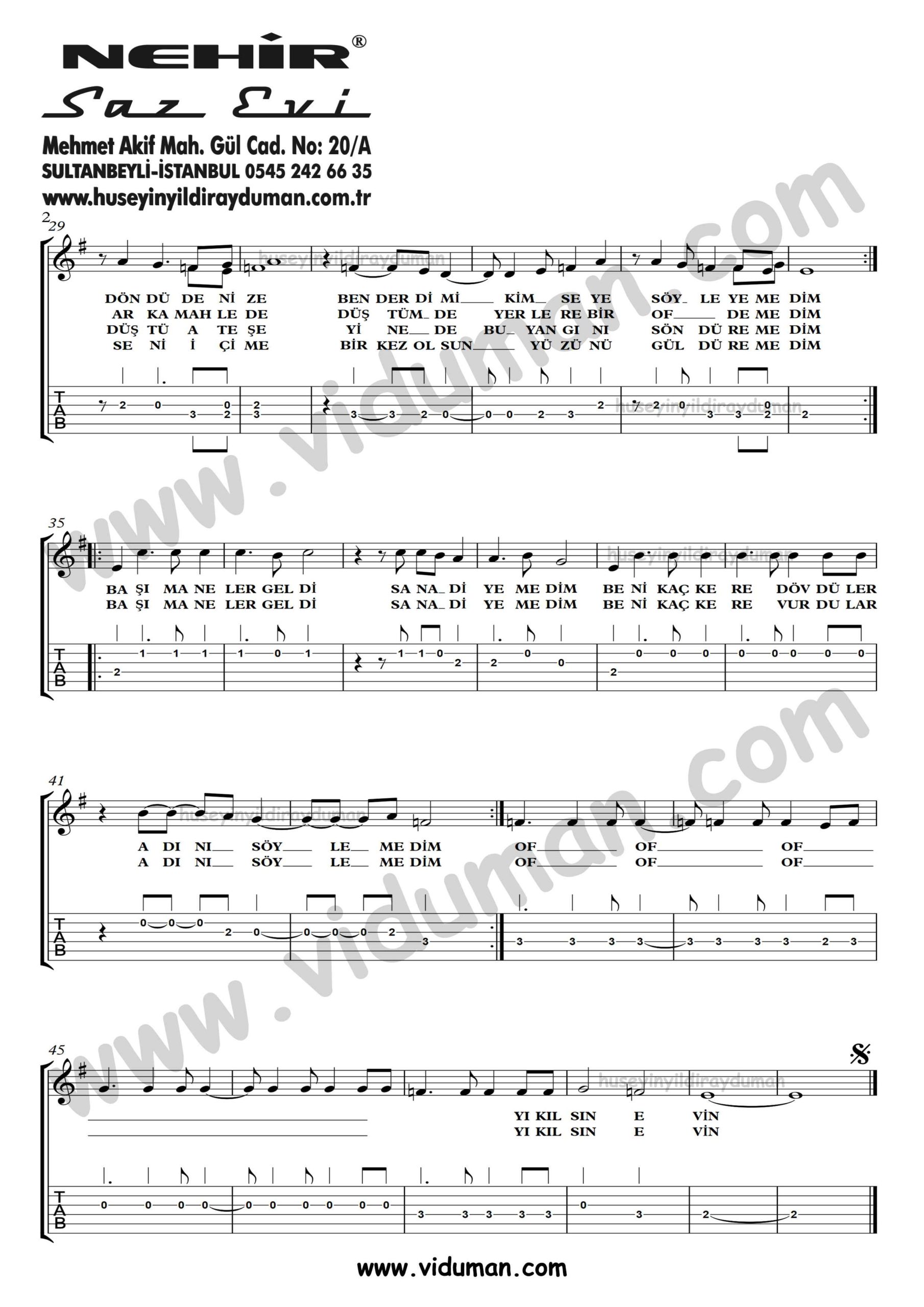 Arka Mahalle_2-Ahmet Kaya-Gitar Tab-Solo Notalari