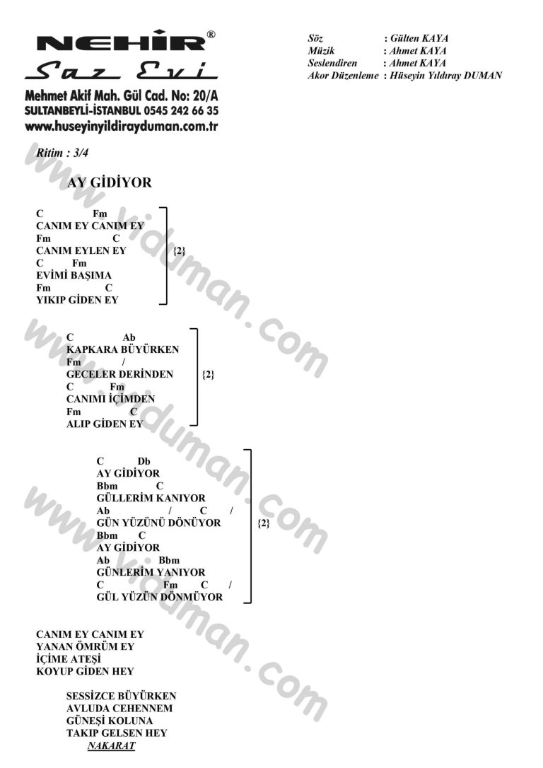 Ay Gidiyor-Ahmet Kaya-Ritim Gitar Akorlari