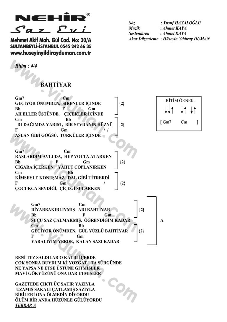 Bahtiyar-Ahmet Kaya-Ritim Gitar Akorlari