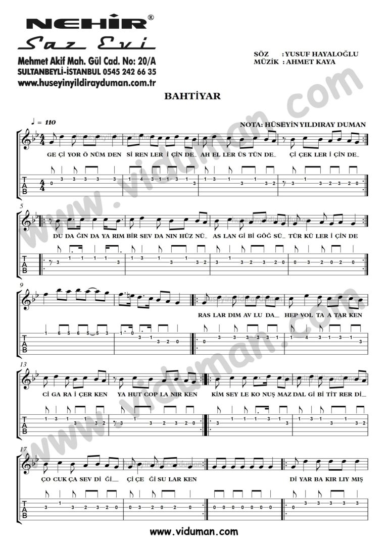 Bahtiyar_1-Ahmet Kaya-Gitar Tab-Solo Notalari