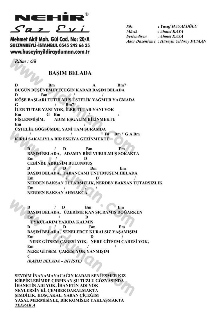 Basim Belada-Ahmet Kaya-Ritim Gitar Akorlari