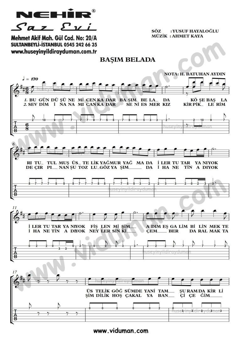 Basim Belada_1-Ahmet Kaya-Gitar Tab-Solo Notalari