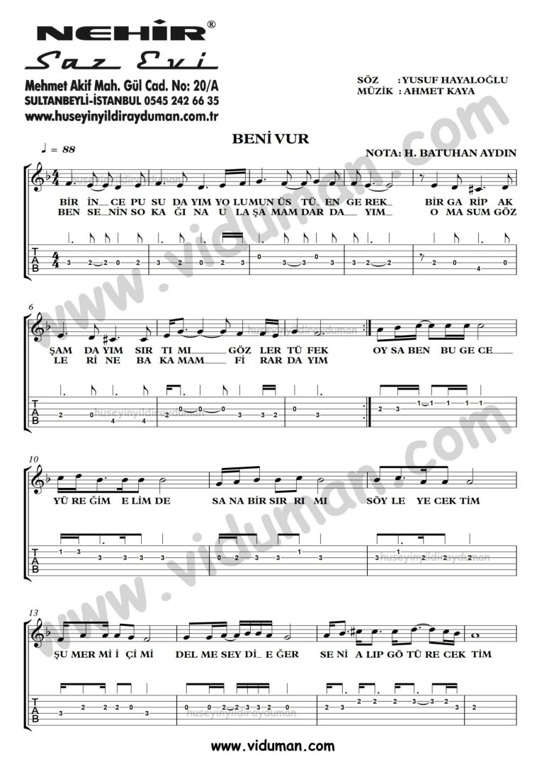 Beni Vur_1-Ahmet Kaya-Gitar Tab-Solo Notalari