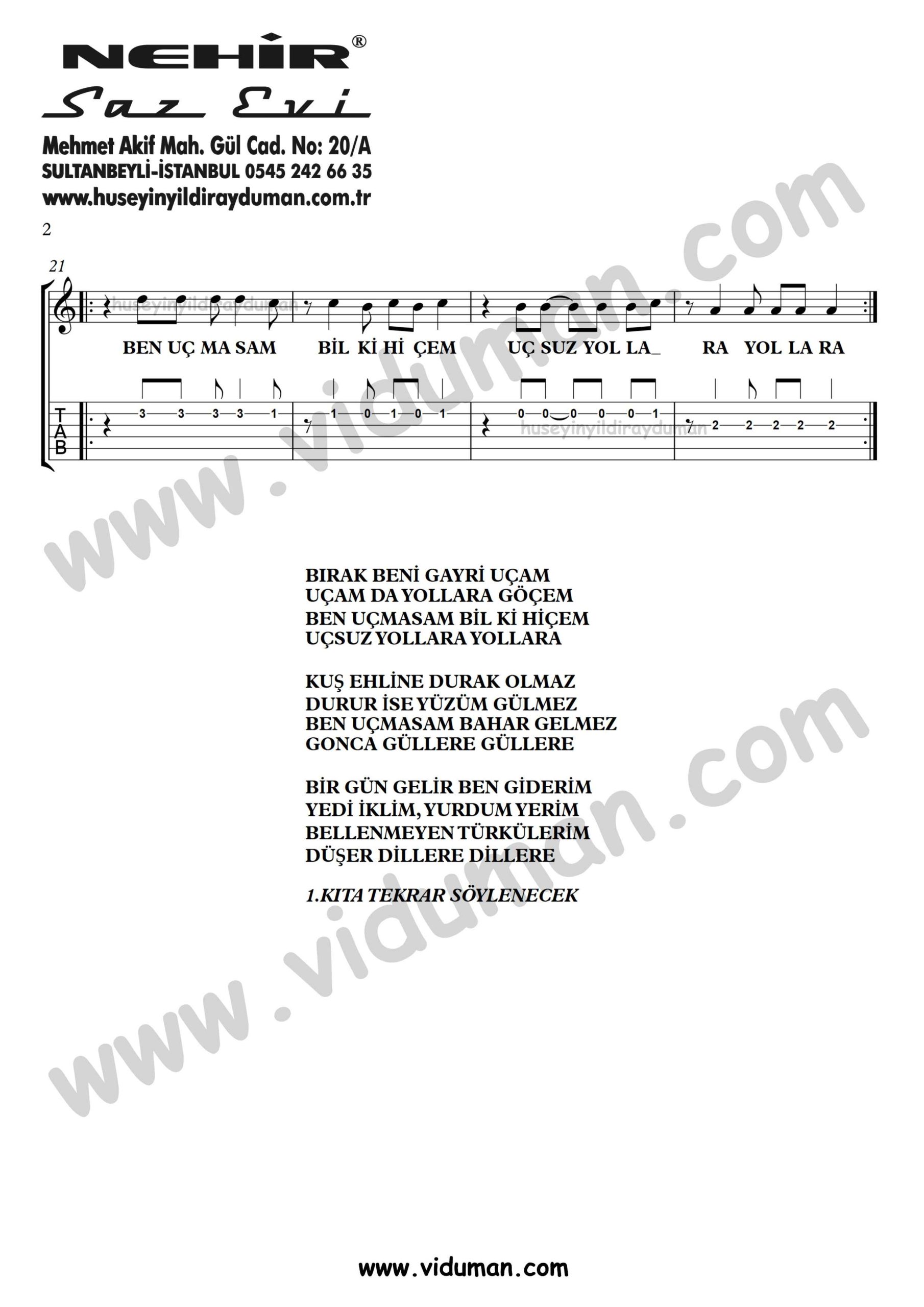 Birak Beni Gayri Ucam_2-Ahmet Kaya-Gitar Tab-Solo Notalari