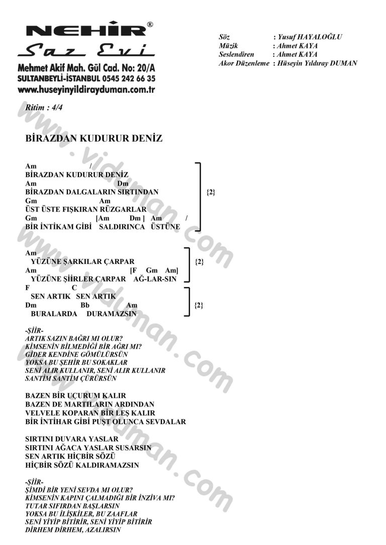 Birazdan Kudurur Deniz-Ahmet Kaya-Ritim-Gitar-Akorlari