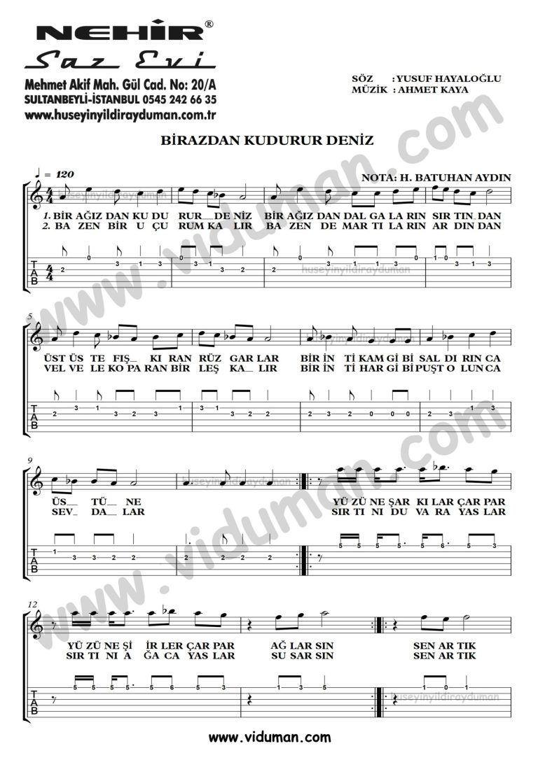 Birazdan Kudurur Deniz_1-Ahmet Kaya-Gitar Tab-Solo Notalari