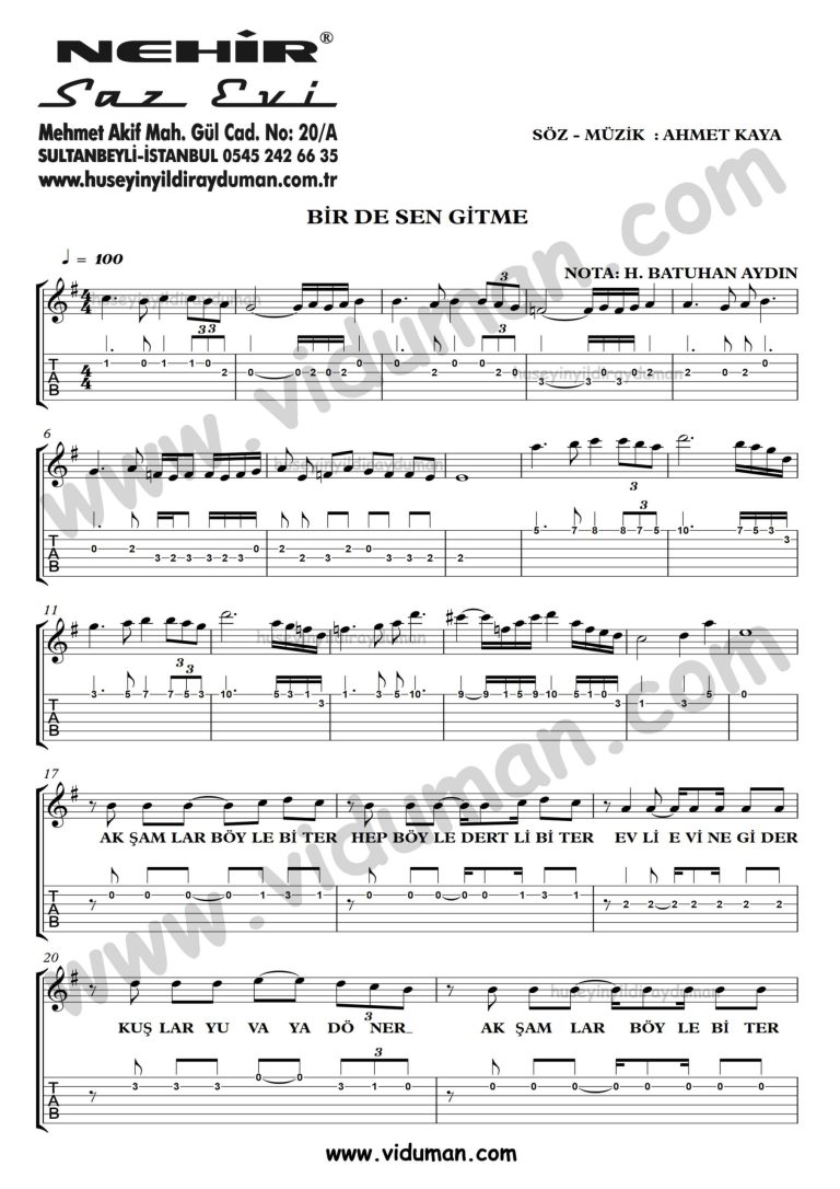 Birde Sen Gitme_1-Ahmet Kaya-Gitar Tab-Solo Notalari
