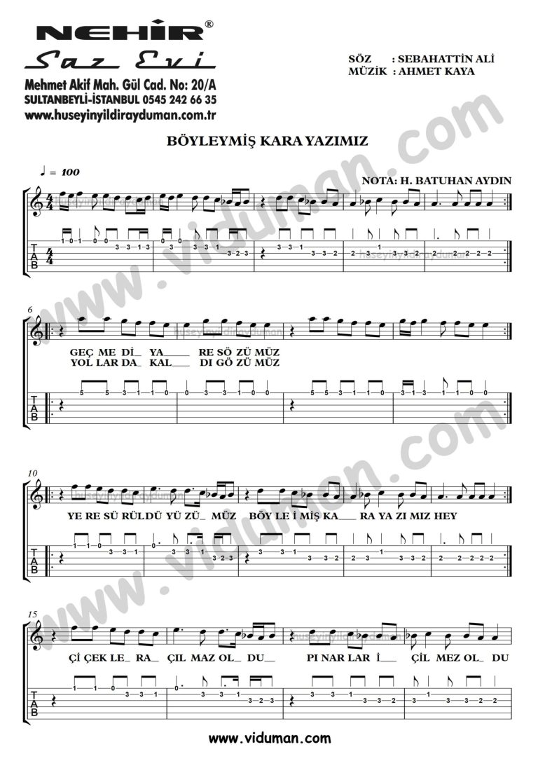 Boyleymis Kara Yazimiz_1-Ahmet Kaya-Gitar Tab-Solo Notalari