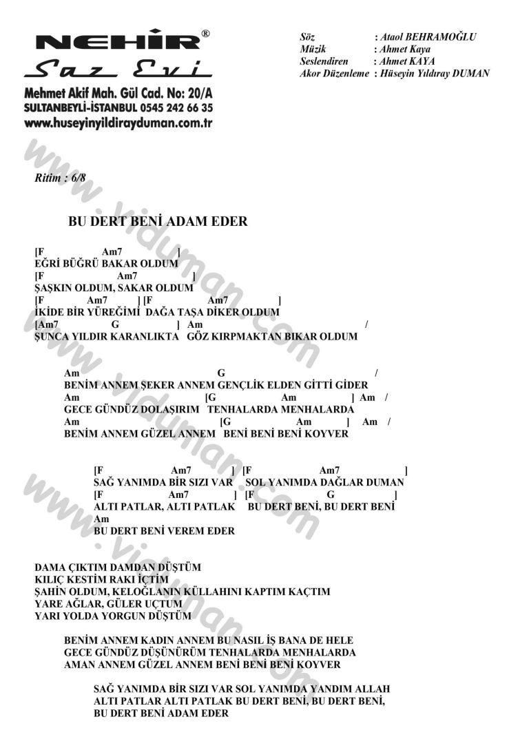 Bu Dert Beni Adam Eder-Ahmet Kaya-Ritim-Gitar-Akorlari