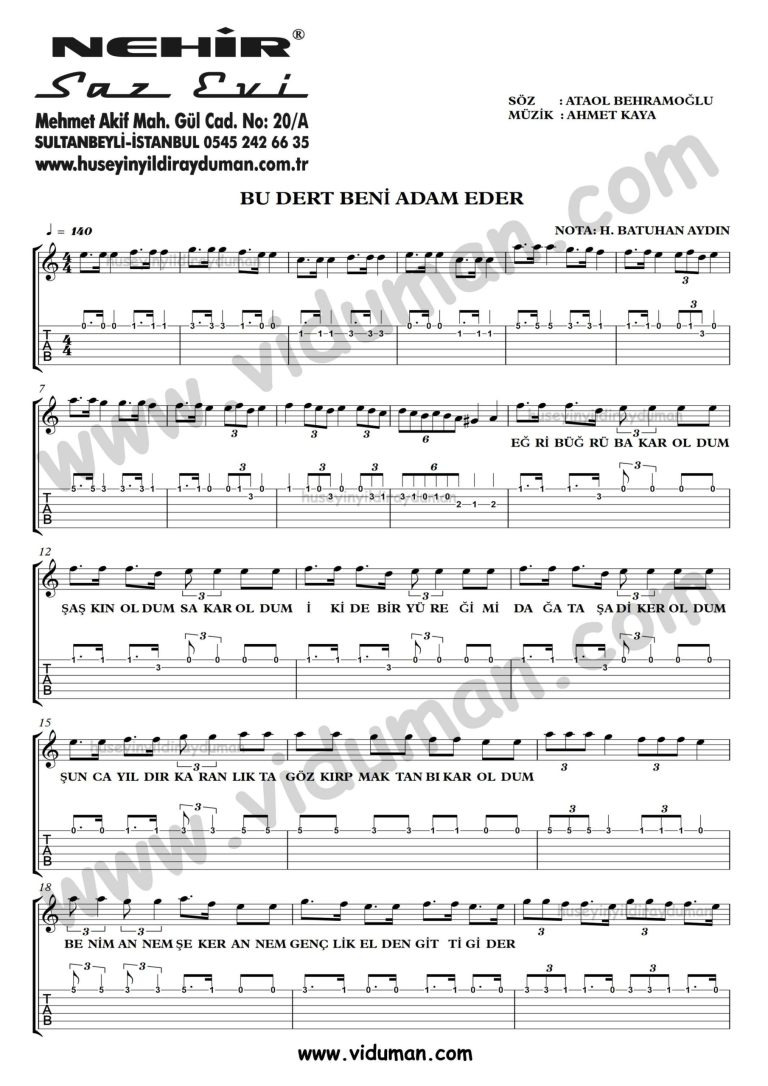 Bu Dert Beni Adam Eder_1-Ahmet Kaya-Gitar Tab-Solo Notalari