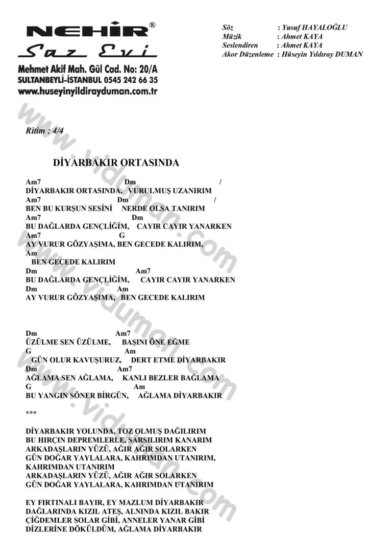 Diyarbakir Ortasinda-Ahmet Kaya-Ritim-Gitar-Akorlari