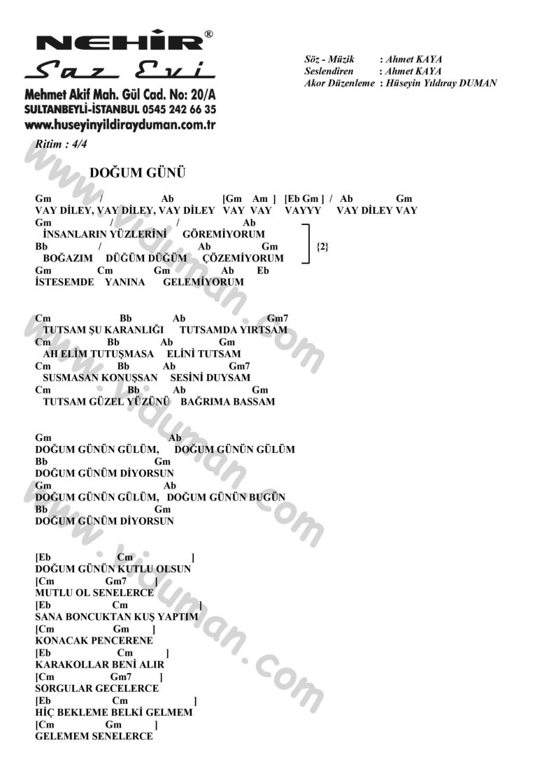 Dogum Gunu-Ahmet Kaya-Ritim-Gitar-Akorlari