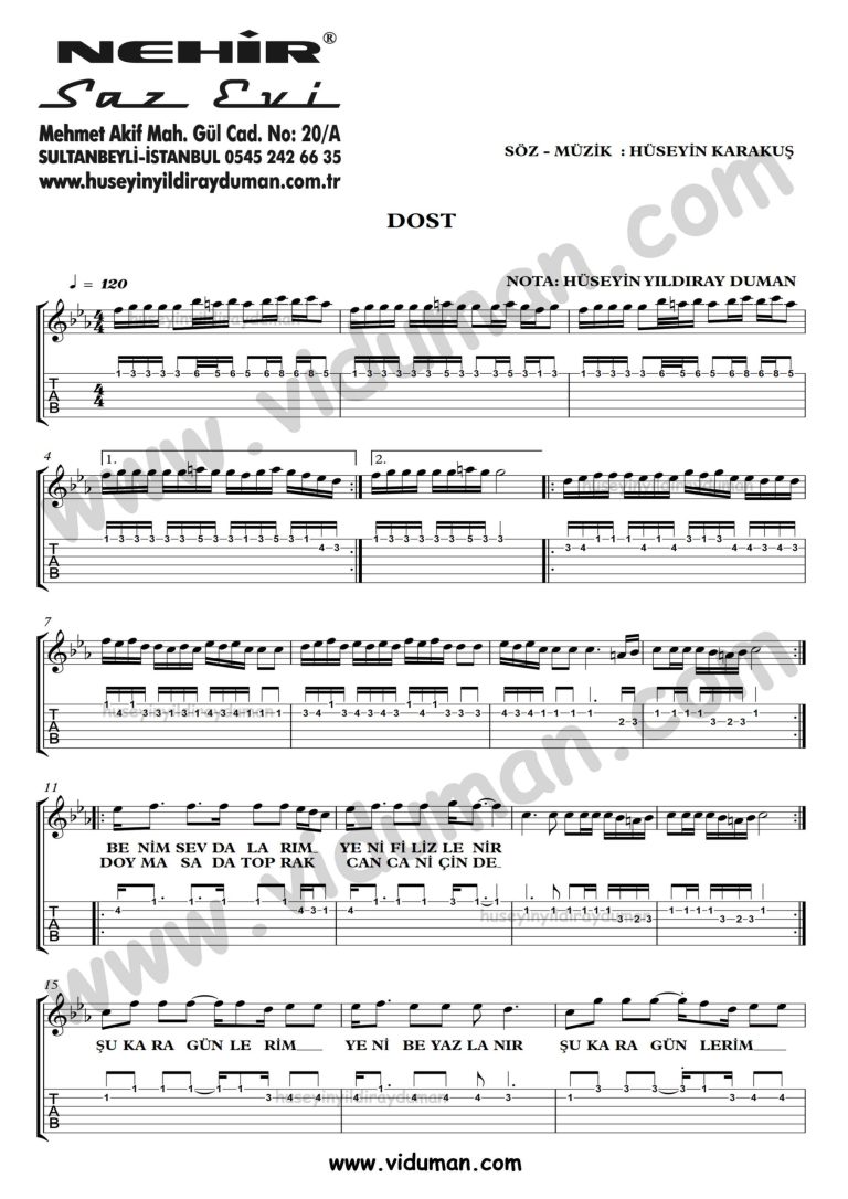 Dost_1-Ahmet Kaya-Gitar Tab-Solo Notalari