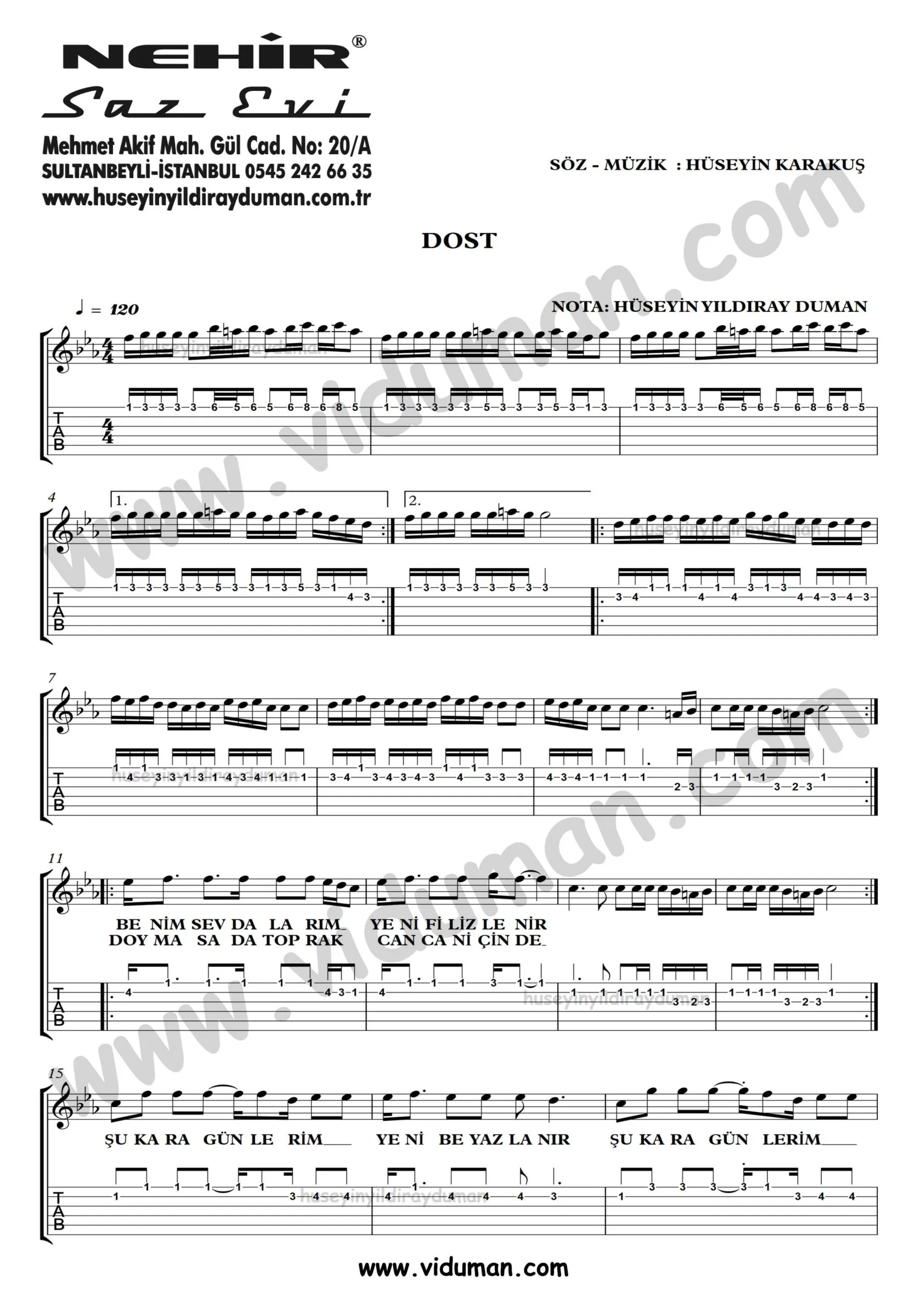 Dost_1-Ahmet Kaya-Gitar Tab-Solo Notalari