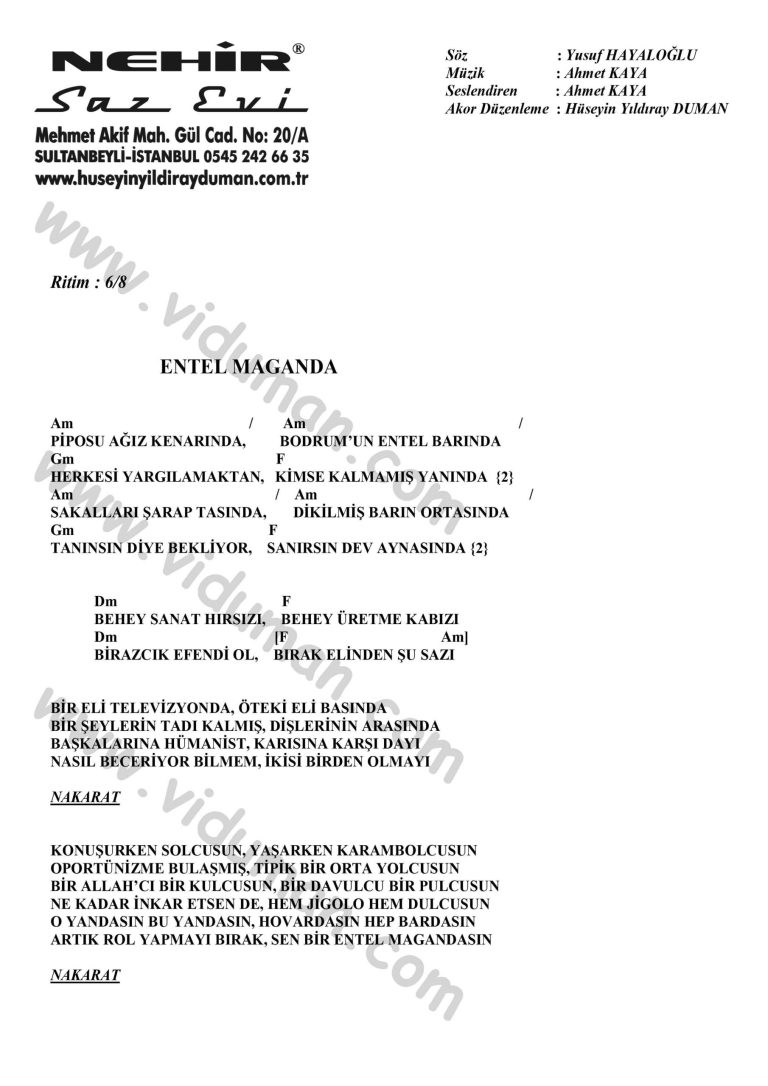 Entel Maganda-Ahmet Kaya-Ritim-Gitar-Akorlari