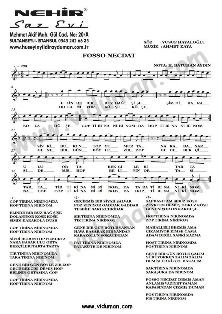 Fosso Necdat-Ahmet Kaya-Baglama-Saz-Turku-Notalari