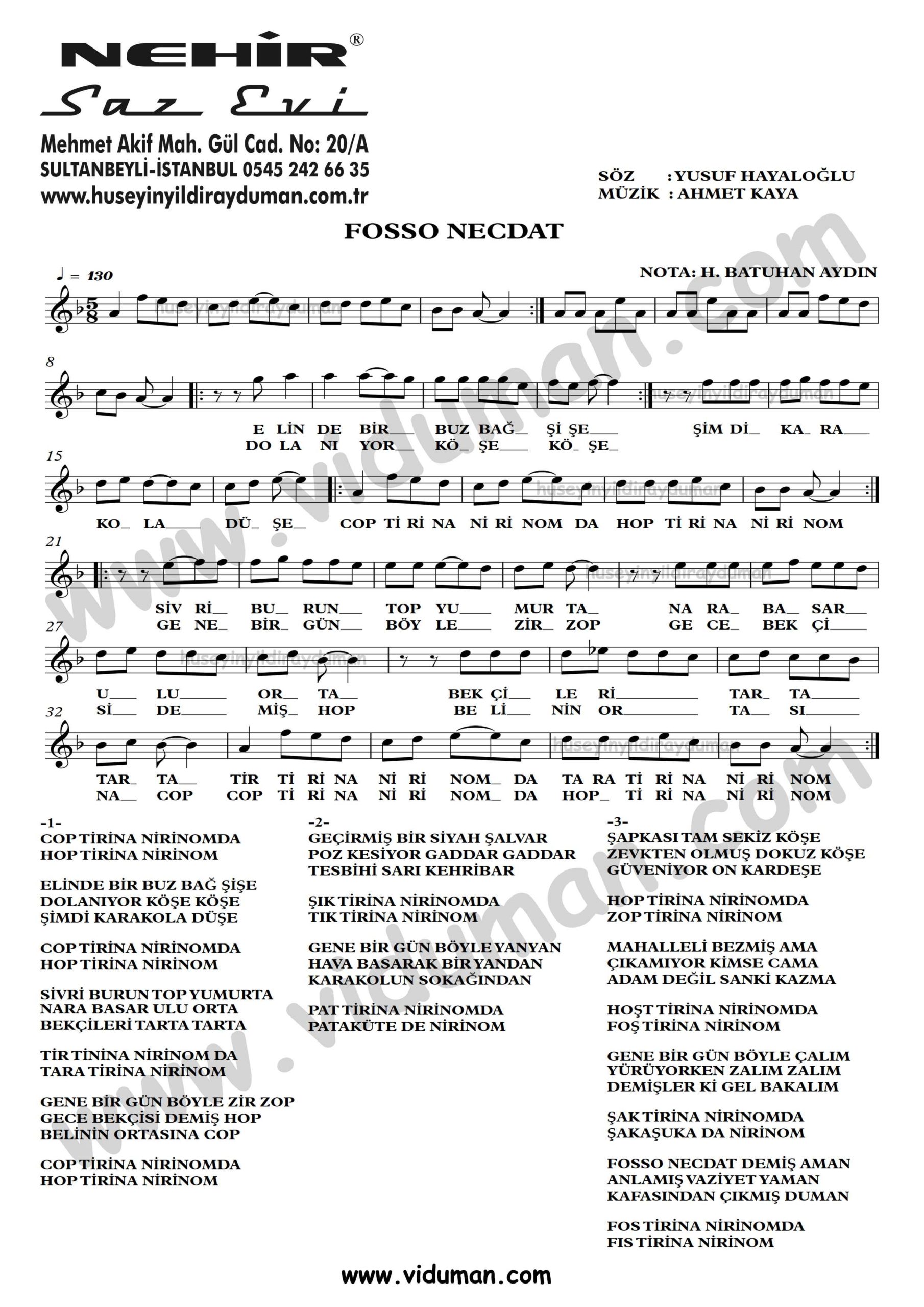 Fosso Necdat-Ahmet Kaya-Baglama-Saz-Turku-Notalari