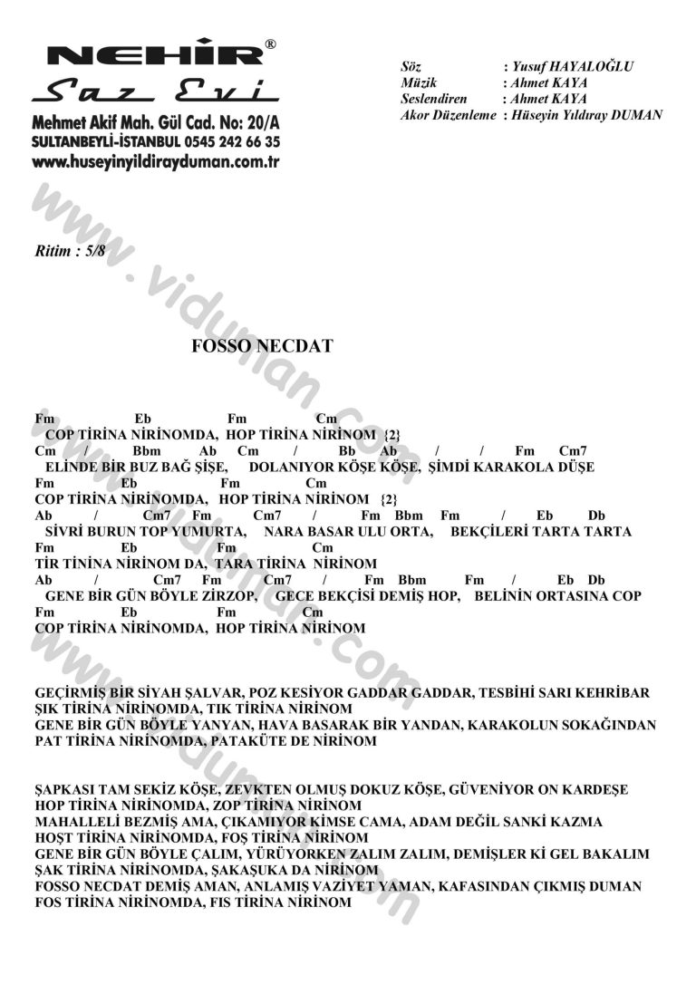 Fosso Necdat-Ahmet Kaya-Ritim-Gitar-Akorlari