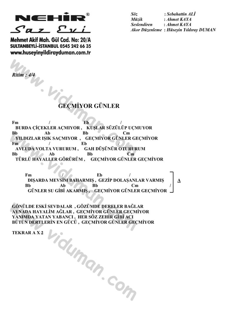 Gecmiyor Gunler-Ahmet Kaya-Ritim-Gitar-Akorlari