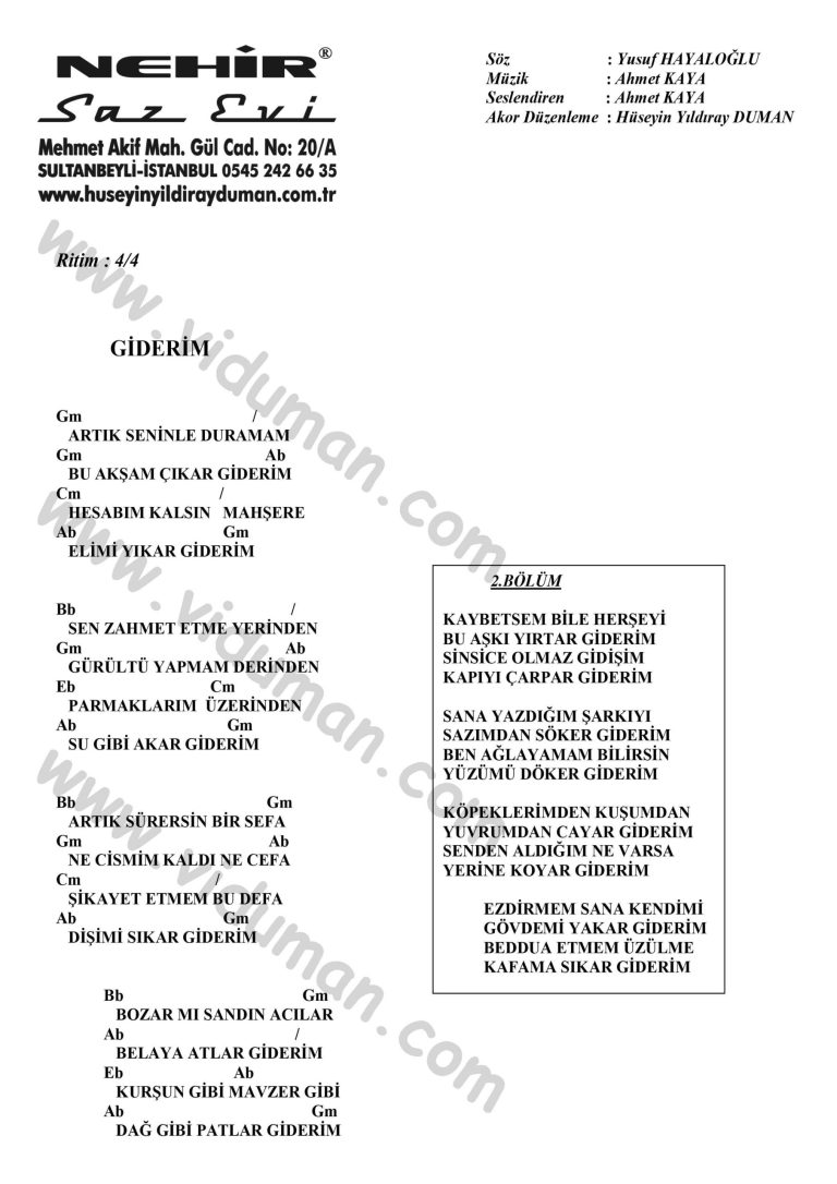 Giderim-Ahmet Kaya-Ritim-Gitar-Akorlari