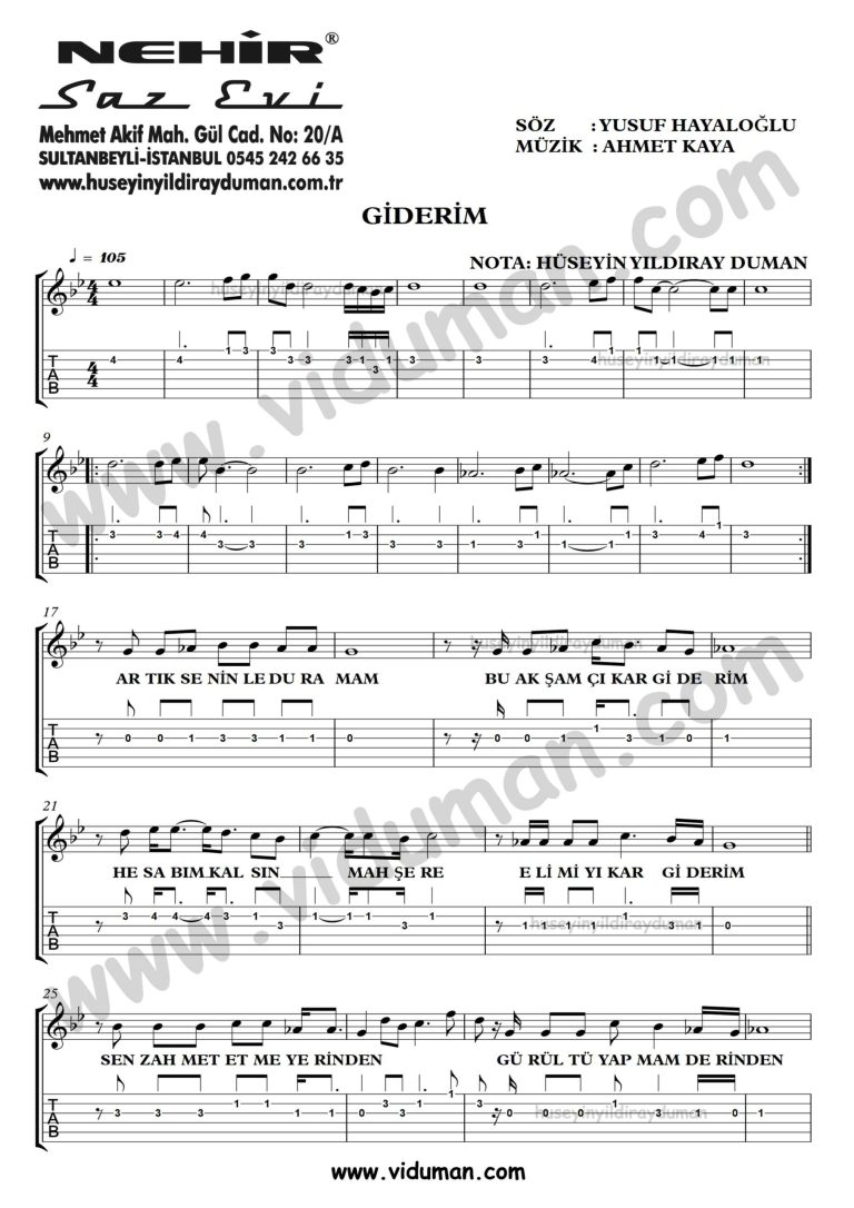 Giderim_1-Ahmet Kaya-Gitar Tab-Solo Notalari