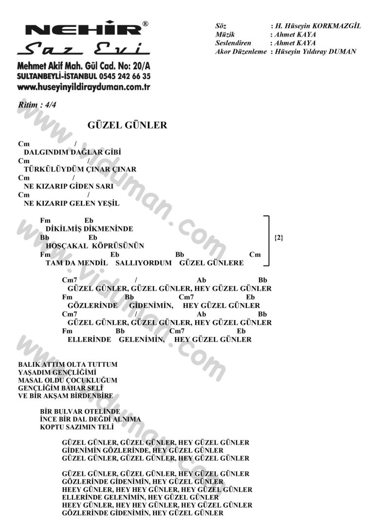 Guzel Gunler-Ahmet Kaya-Ritim-Gitar-Akorlari