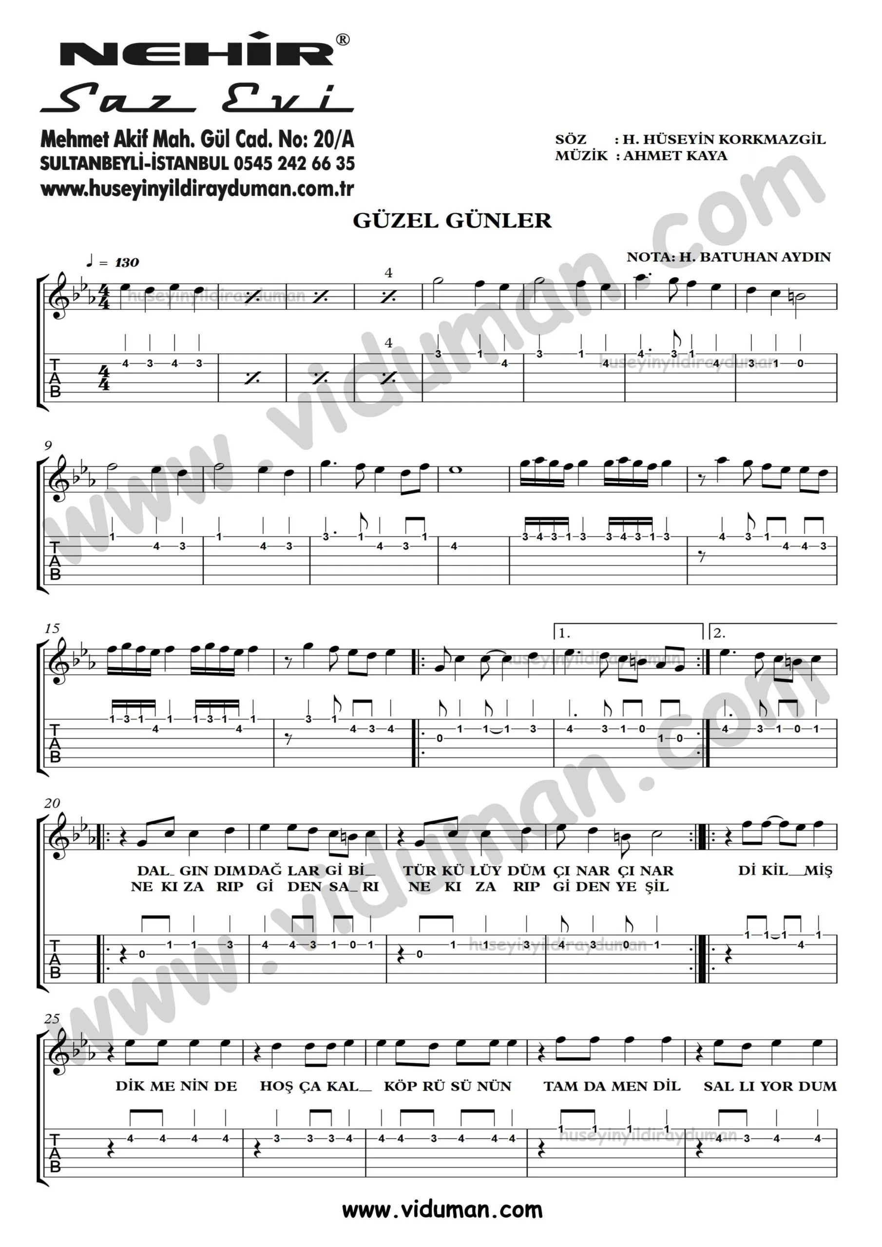 Guzel Gunler_1-Ahmet Kaya-Gitar Tab-Solo Notalari