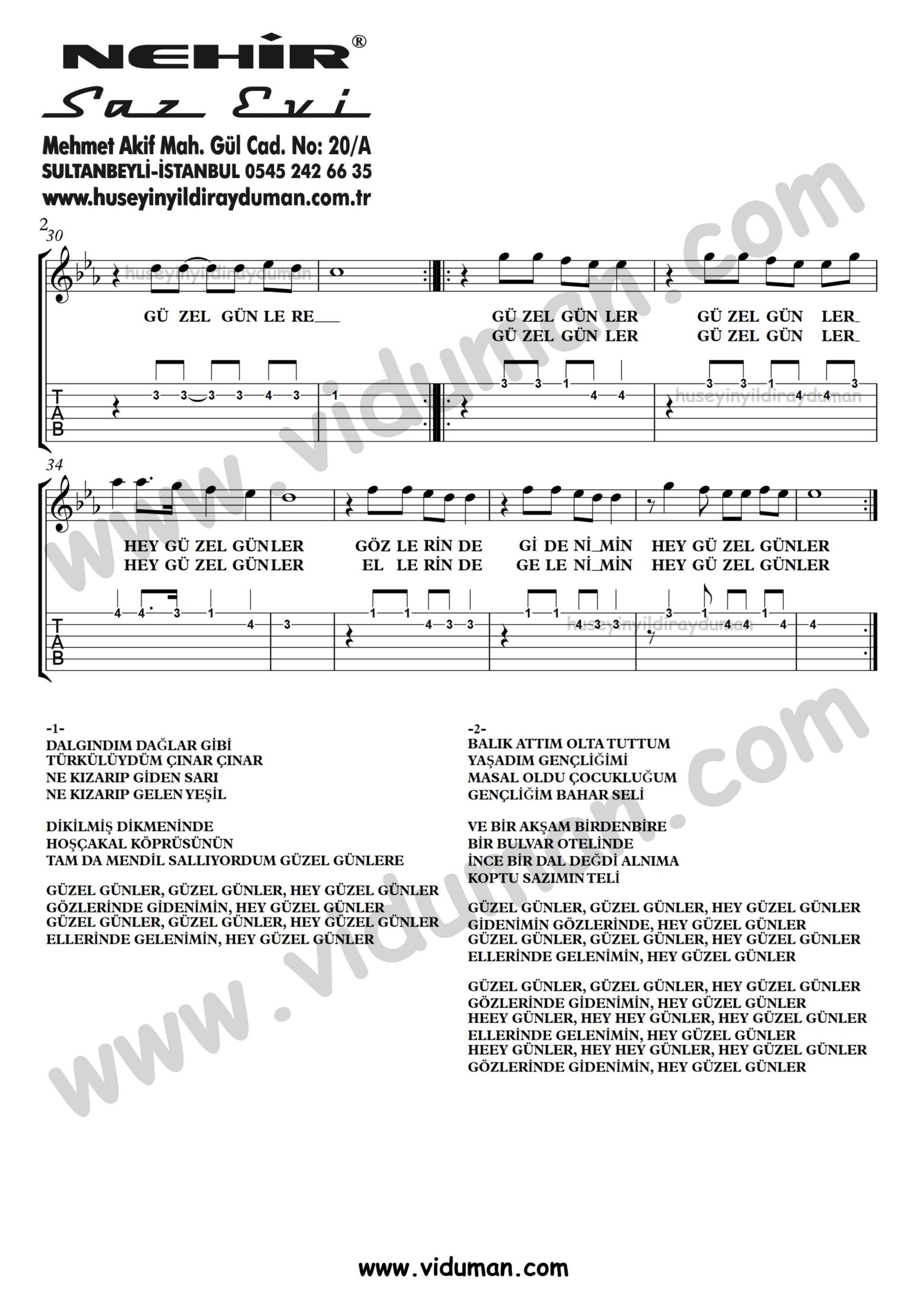 Guzel Gunler_2-Ahmet Kaya-Gitar Tab-Solo Notalari