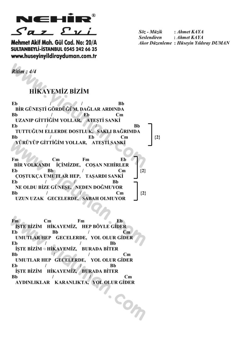 Hikayemiz Bizim-Ahmet Kaya-Ritim-Gitar-Akorlari