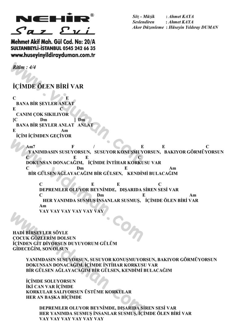 Icimde Olen Biri Var-Ahmet Kaya-Ritim-Gitar-Akorlari